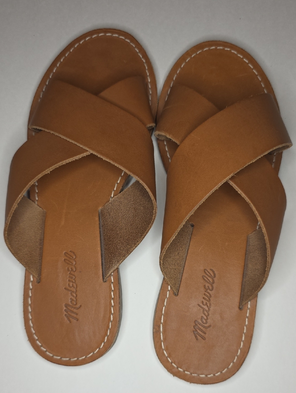 Madewell Cognac Brown Leather Crisscross Slide Sandals